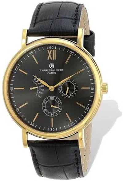 Pre-owned Charles-hubert Mens Charles Hubert Stainless Leather Band 46mm Watch