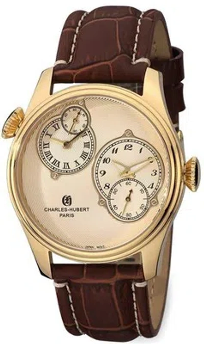 Pre-owned Charles-hubert Mens Charles Hubert Stainless Steel Gold-tone Dial Dual Time Watch