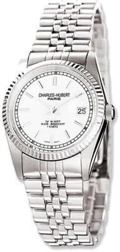 Pre-owned Charles-hubert Mens Charles Hubert Stainless Steel Off White Dial Watch