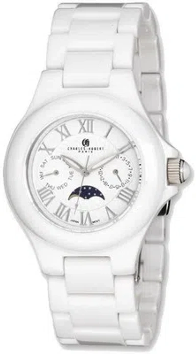 Pre-owned Charles-hubert Mens Charles Hubert White Ceramic Multifunction Watch