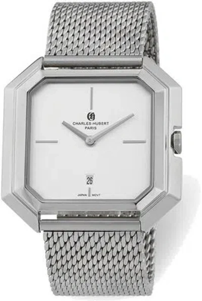 Pre-owned Charles-hubert Charles Hubert Mens Stainless Mesh Silver-tone Dial Quartz Watch