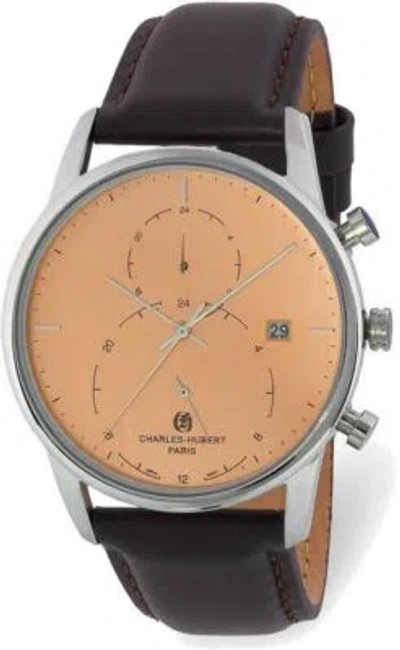 Pre-owned Charles-hubert Charles Hubert Mens Stainless Steel Light Orange Dial Dual Time Watch