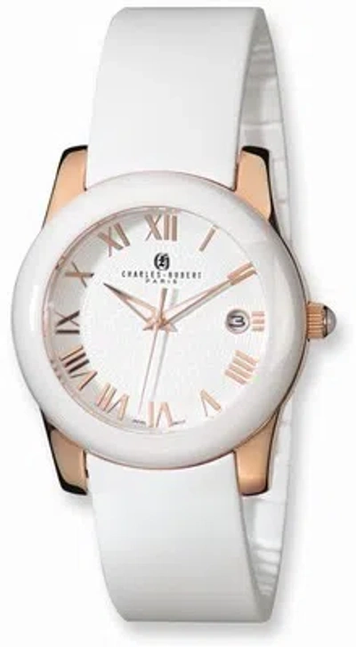 Pre-owned Charles-hubert Charles Hubert Rose Ip-plated Stainless Steel/ceramic White Dial Watch