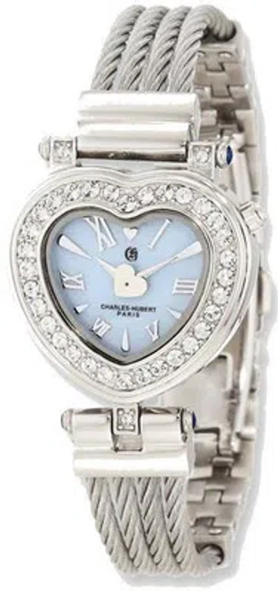 Pre-owned Charles-hubert Charles Hubert Stainless Steel Bangle Light Blue Mop Heart Dial Watch