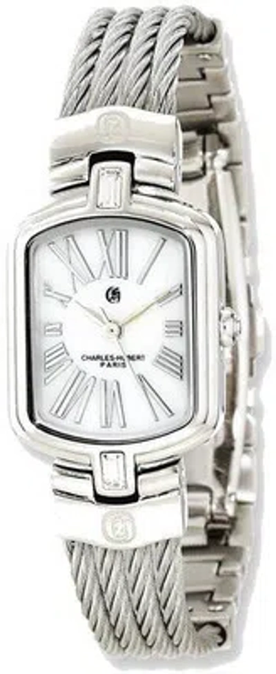 Pre-owned Charles-hubert Charles Hubert Stainless Steel Wire Bangle White Mop Dial Watch