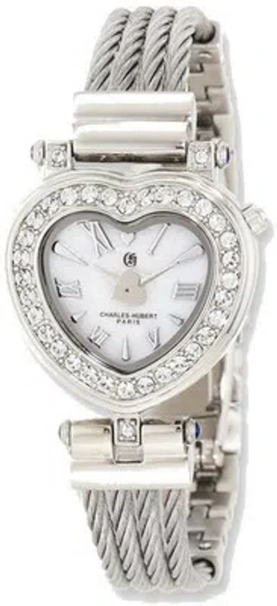 Pre-owned Charles-hubert Charles Hubert Stainless Steel Wire Bangle White Mop Heart Dial Watch