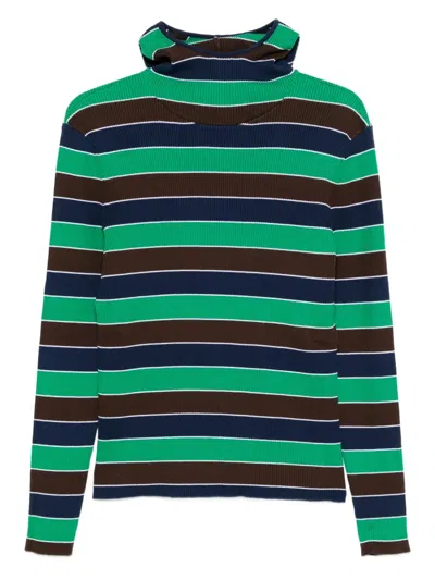 Charles Jeffrey Loverboy Animal-ears Striped Jumper In Green
