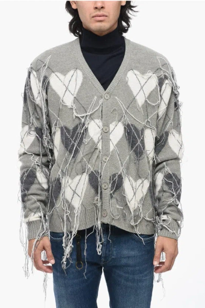 Charles Jeffrey Loverboy Argyle Motif V-neck Cardigan In Grey