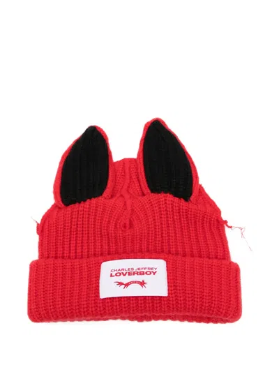 Charles Jeffrey Loverboy Artisanal Supersized Fox Beanie Hat In Red