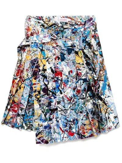 Charles Jeffrey Loverboy Multicolor Asymmetric Wrap Kilt Midi Skirt In Multicolour Paint