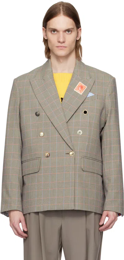 Charles Jeffrey Loverboy Beige Edinburgh Blazer In Wales Check