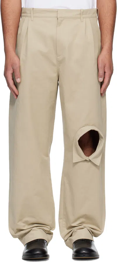 Charles Jeffrey Loverboy Beige Shirt Collar Chino Trousers In Gray