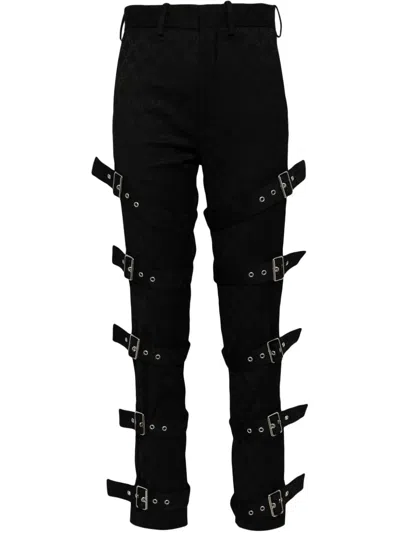 Charles Jeffrey Loverboy Belted Patterned-jacquard Regular Trousers In Black