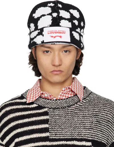 Charles Jeffrey Loverboy Black & White Loverboy Beanie In Black + White Polka