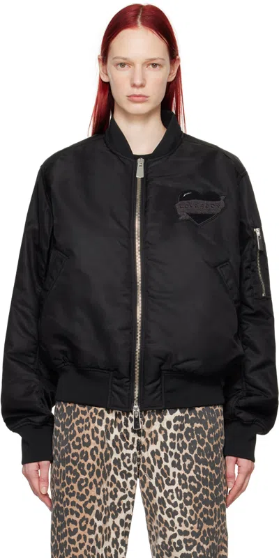 Charles Jeffrey Loverboy Black Appliqué Bomber Jacket In Black Aviator Twill