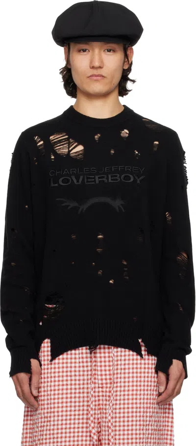 Charles Jeffrey Loverboy Black Distressed Logo Sweater
