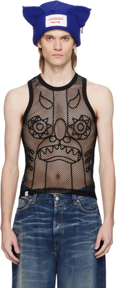 Charles Jeffrey Loverboy Black Graphic Net Tank Top