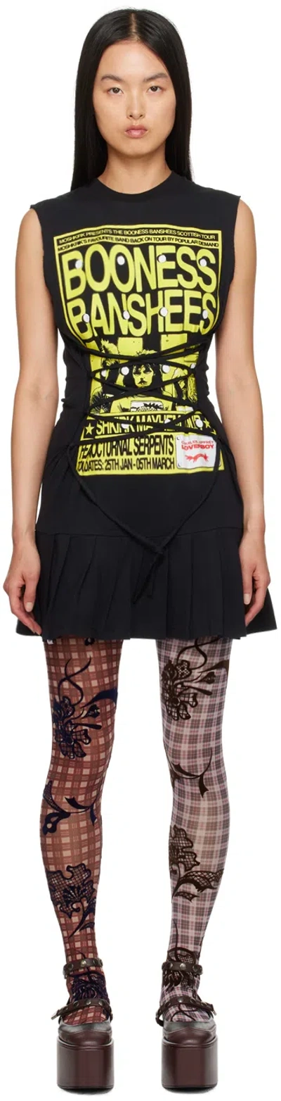 Charles Jeffrey Loverboy Black Jersey Lace Up Minidress In Black-yellow