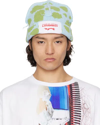 Charles Jeffrey Loverboy Blue & Green Loverboy Beanie In Blue + Green Polka D