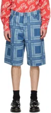 Charles Jeffrey Loverboy Blue Check Denim Shorts In Tardnm