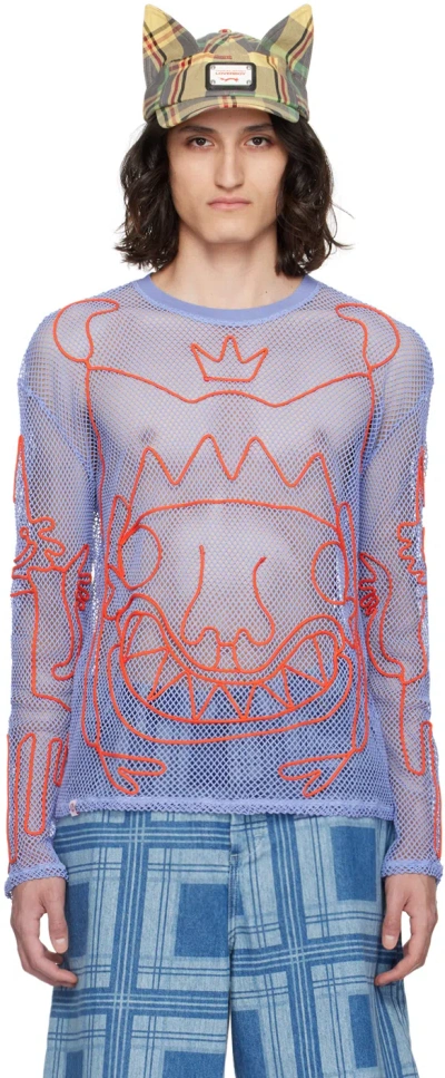 Charles Jeffrey Loverboy Embroidered Mesh T-shirt In Blue
