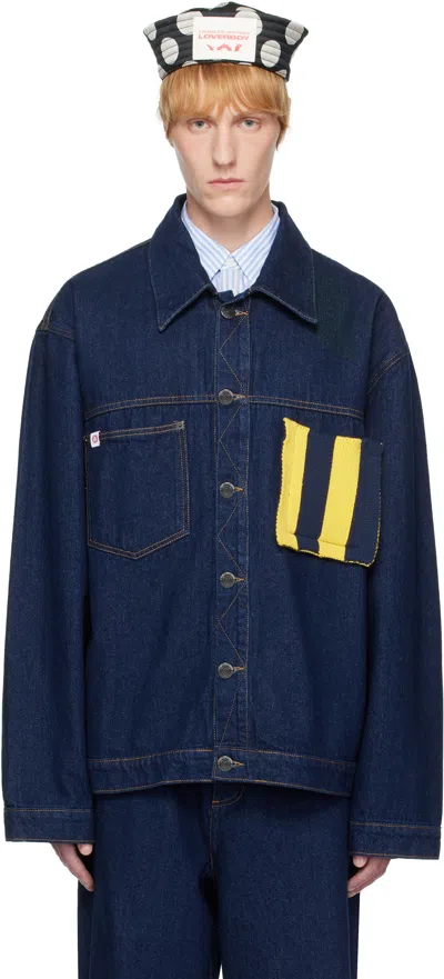 Charles Jeffrey Loverboy Blue Knit Patch Cargo Denim Jacket