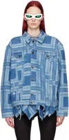 Charles Jeffrey Loverboy Blue Oversized Denim Jacket In Tartan Denim