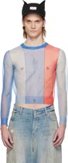 Charles Jeffrey Loverboy Blue Sheer Sweater In Blue + Red Stripe