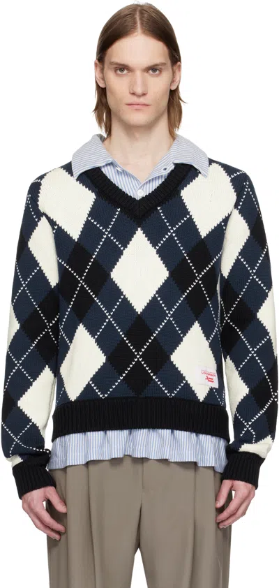 Charles Jeffrey Loverboy Blue Smart Sweater In Blue Navy Argyle