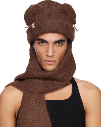 Charles Jeffrey Loverboy Brown Alpaca Chunky Ears Scarf Beanie