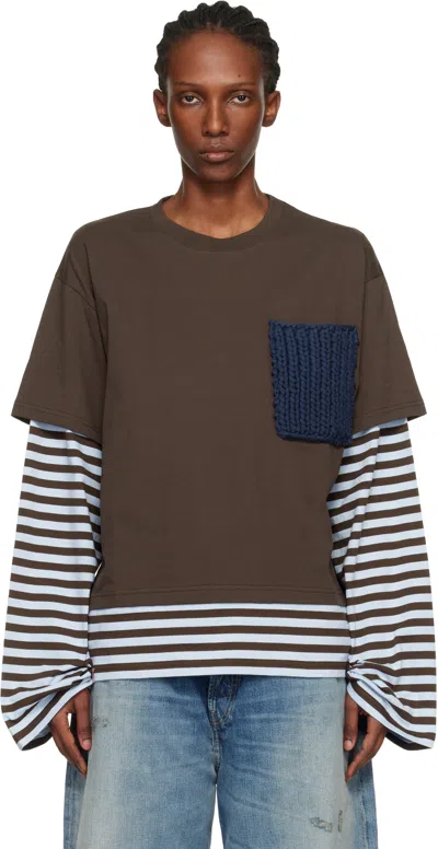 Charles Jeffrey Loverboy Brown & Blue Long Sleeve Knit Patch 2-in-1 T-shirt
