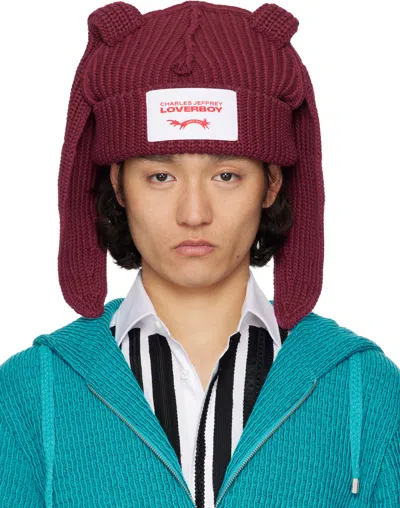 Charles Jeffrey Loverboy Burgundy Chunky Rabbit Beanie In Bordeaux