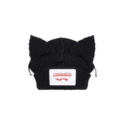 Pre-owned Charles Jeffrey Loverboy Chunky Ears Beanie 'black' | Men's Size Onesize