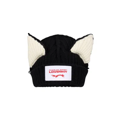 Pre-owned Charles Jeffrey Loverboy Chunky Ears Beanie 'black/ecru' | Men's Size Onesize