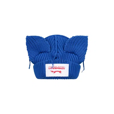 Pre-owned Charles Jeffrey Loverboy Chunky Ears Beanie 'blue' | Men's Size Onesize
