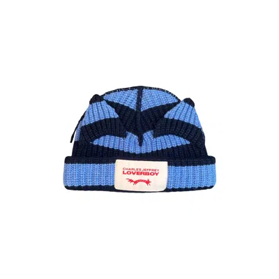 Pre-owned Charles Jeffrey Loverboy Chunky Ears Beanie 'blue/navy Stripe' | Men's Size Onesize