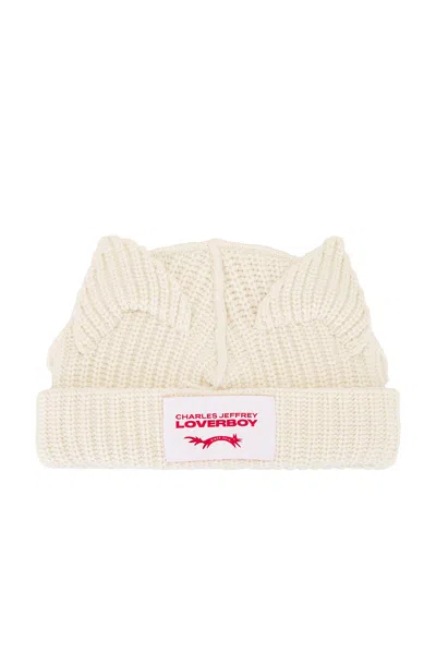 Charles Jeffrey Loverboy Off-white Chunky Ears Beanie In Ecru