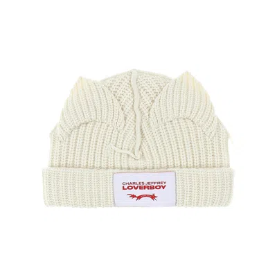 Pre-owned Charles Jeffrey Loverboy Chunky Ears Beanie 'ecru' In Cream
