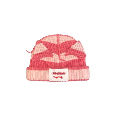 Pre-owned Charles Jeffrey Loverboy Chunky Ears Beanie 'pink Stripe' | Men's Size Onesize
