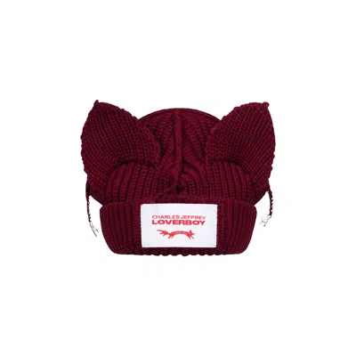 Pre-owned Charles Jeffrey Loverboy Chunky Ears Beanie 'red Bordeaux' | Men's Size Onesize