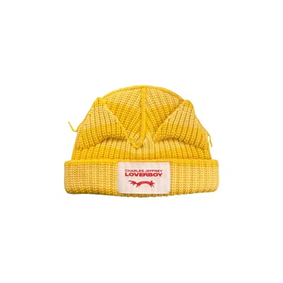 Pre-owned Charles Jeffrey Loverboy Chunky Ears Beanie 'yellow Stripe' | Men's Size Onesize