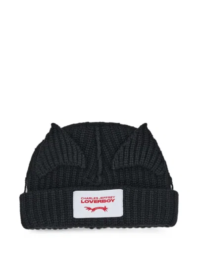 Charles Jeffrey Loverboy Chunky Ears Ribbed Beanie Hat In Black