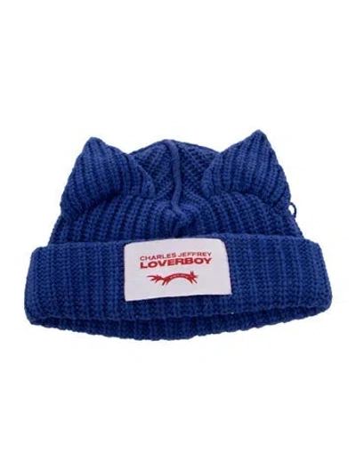 Pre-owned Charles Jeffrey Loverboy Chunky Ears Ribbed-knit Beanie In Blue