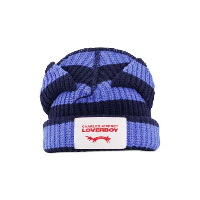 Charles Jeffrey Loverboy Chunky Ears Striped Beanie In Blue