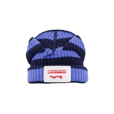 Pre-owned Charles Jeffrey Loverboy Chunky Ears Striped Beanie 'blue' | Men's Size Onesize