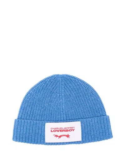 Charles Jeffrey Loverboy Chunky Logo-patch Beanie Hat In Blue
