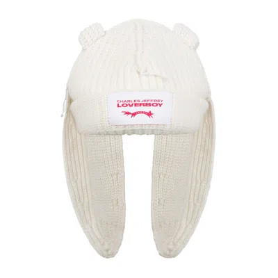 Pre-owned Charles Jeffrey Loverboy Chunky Rabbit Beanie 'ecru' In Cream