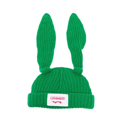 Pre-owned Charles Jeffrey Loverboy Chunky Rabbit Beanie 'green Stripe' | Men's Size Onesize
