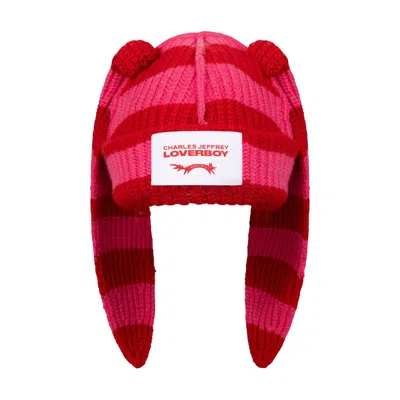 Pre-owned Charles Jeffrey Loverboy Chunky Rabbit Beanie 'red/pink Stripe' | Men's Size Onesize