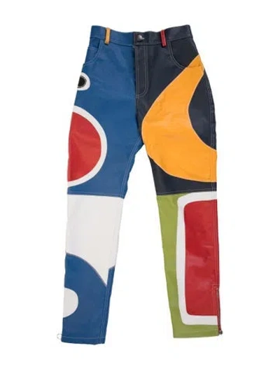 Pre-owned Charles Jeffrey Loverboy Colorblock Pattern Straight Leg Pants In Blue